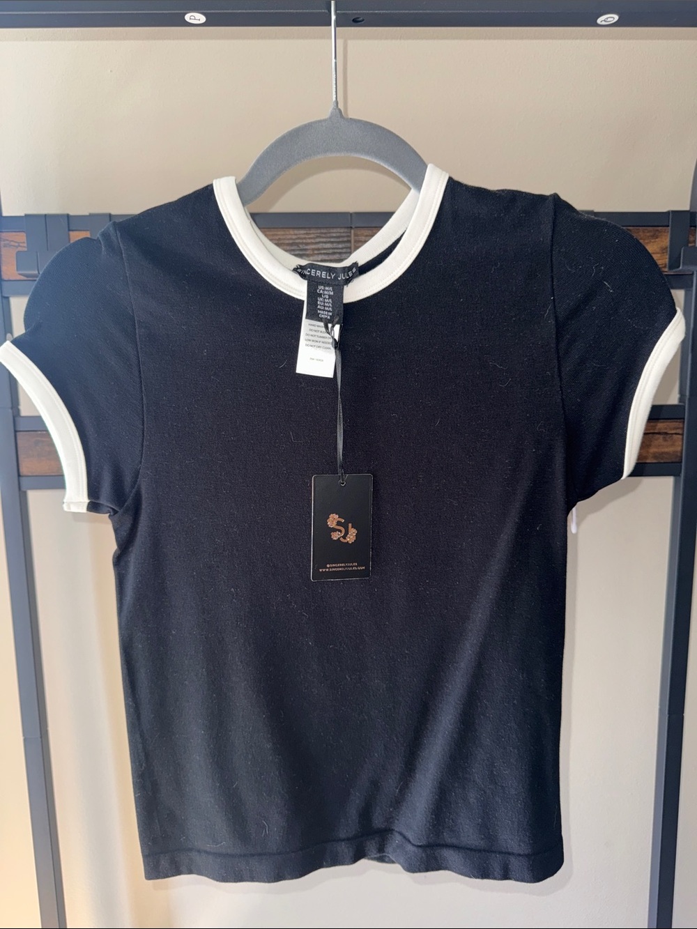 Sincerely Jules Black Tee with White Trim - Short Sleeve